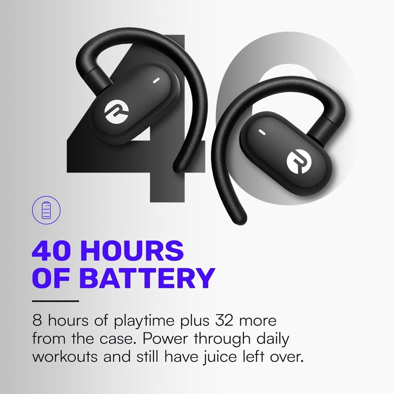 Raycon Fitness Open Earbuds – True Wireless Open Ear Bluetooth Headphones, Hook Design, IPX5 Water Resistant, 40 Hours of Battery Life (Black) - Image 3